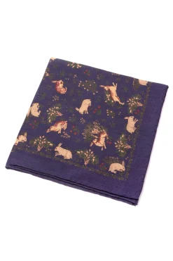 Navy Blue Rabbits Silk Wool Pocket Square