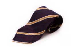 Navy Blue & Red Striped Shantung Silk Tie