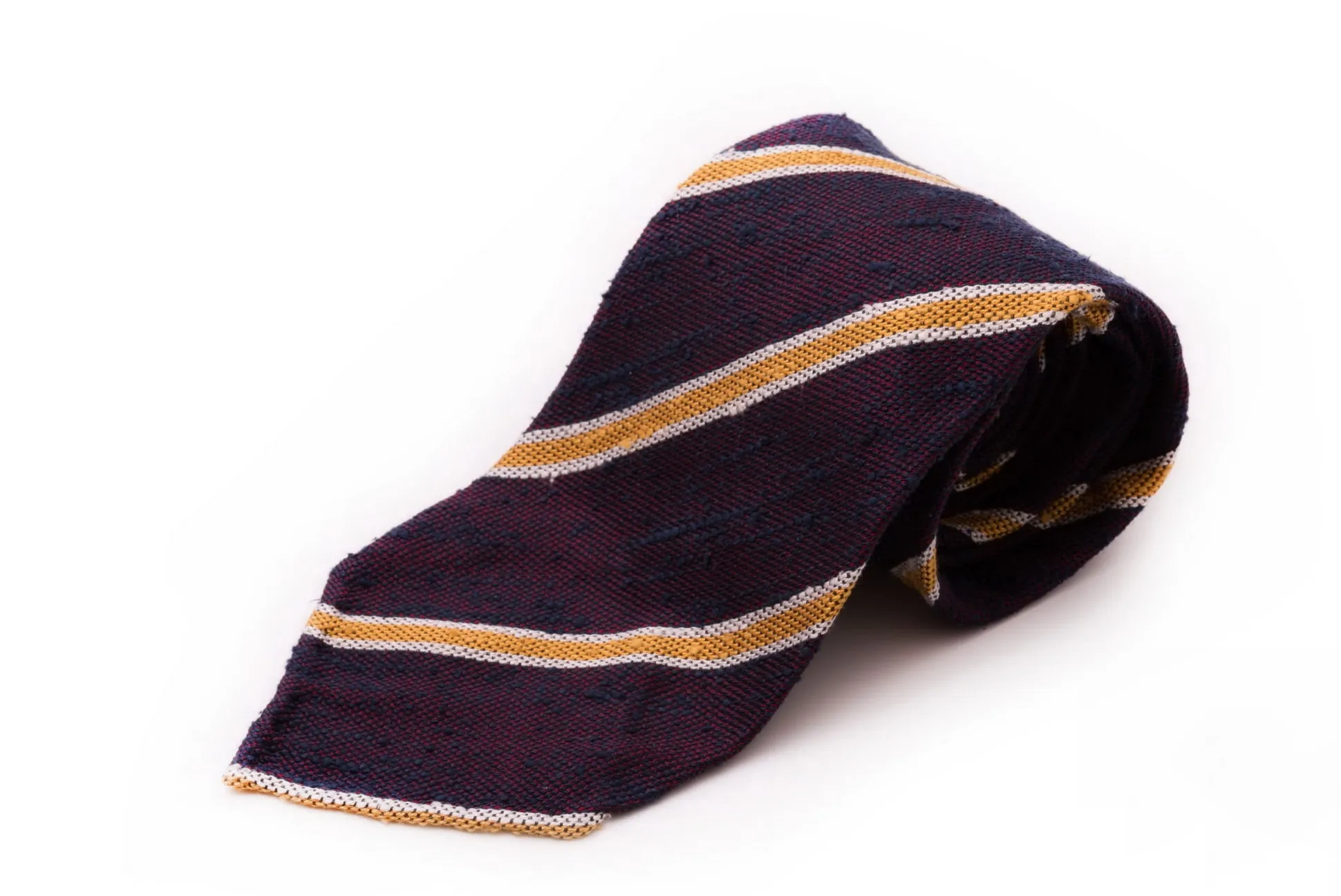 Navy Blue & Red Striped Shantung Silk Tie