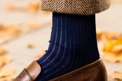 Navy & Blue Shadow Stripe Lightweight Cotton Socks
