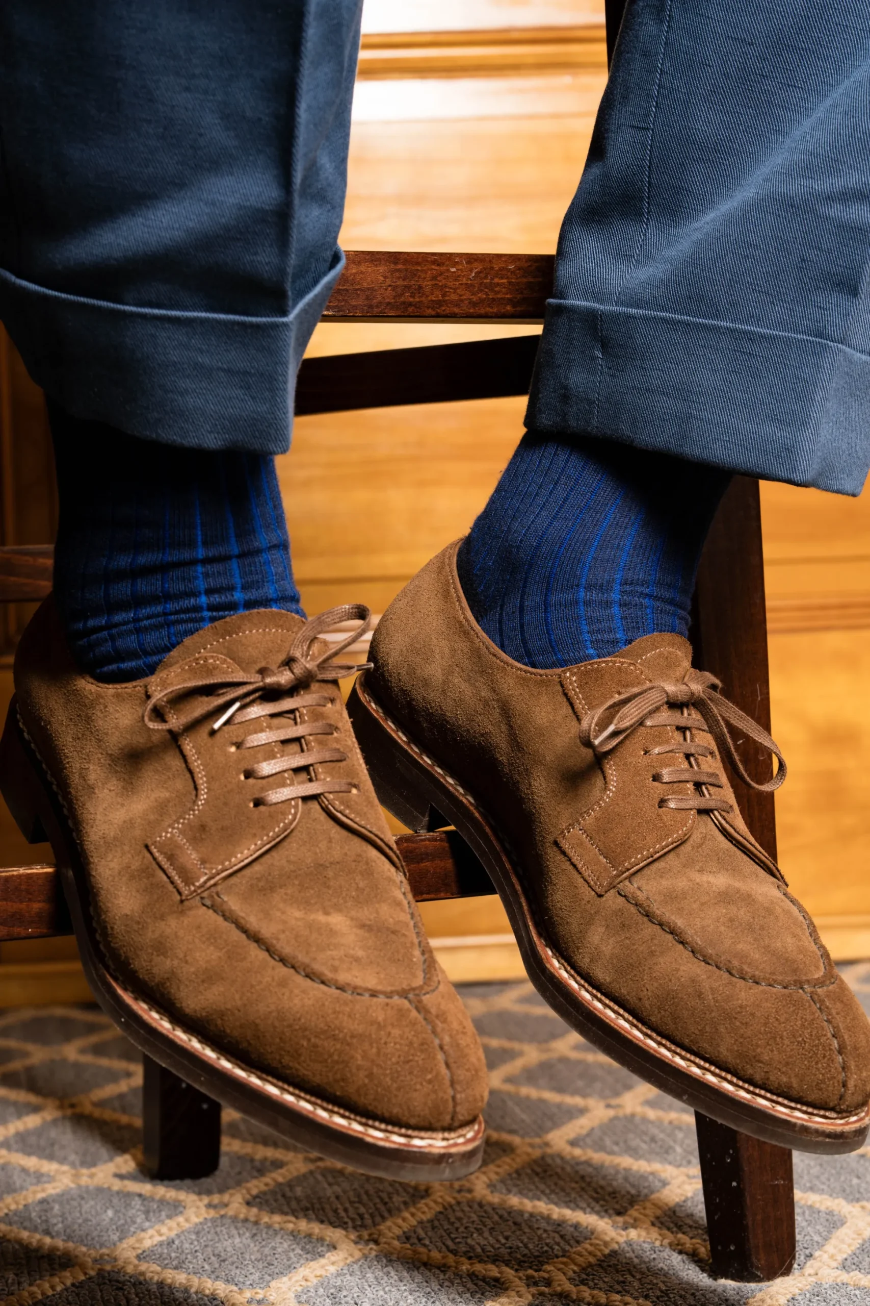 Navy & Blue Shadow Stripe Midweight Cotton Socks