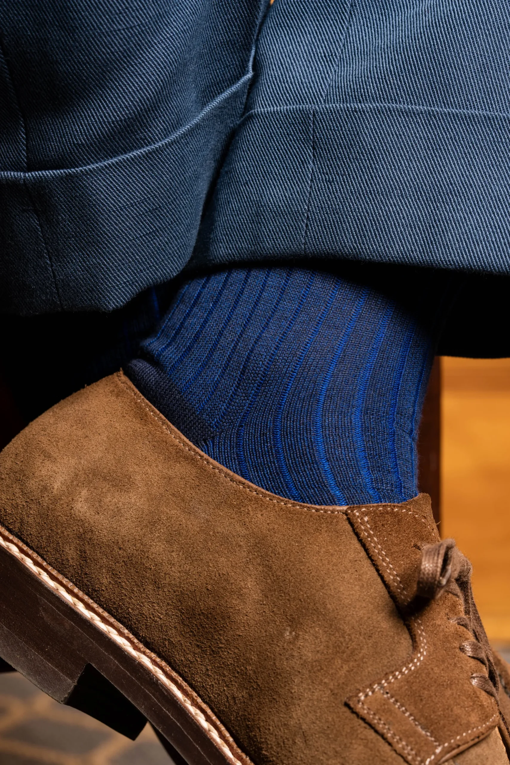 Navy & Blue Shadow Stripe Midweight Cotton Socks
