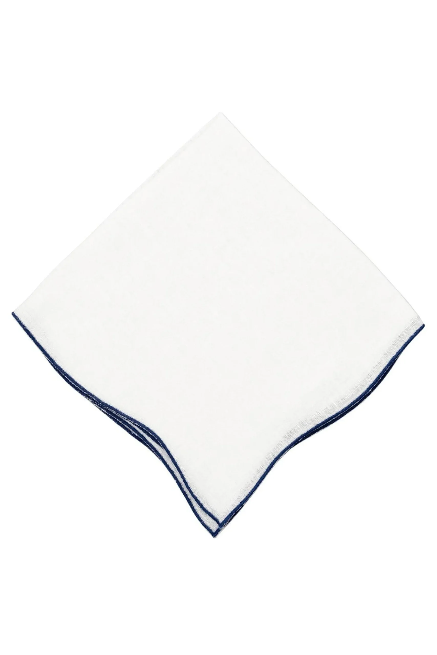 Navy Blue Wave Edge White Linen Pocket Square