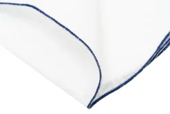 Navy Blue Wave Edge White Linen Pocket Square