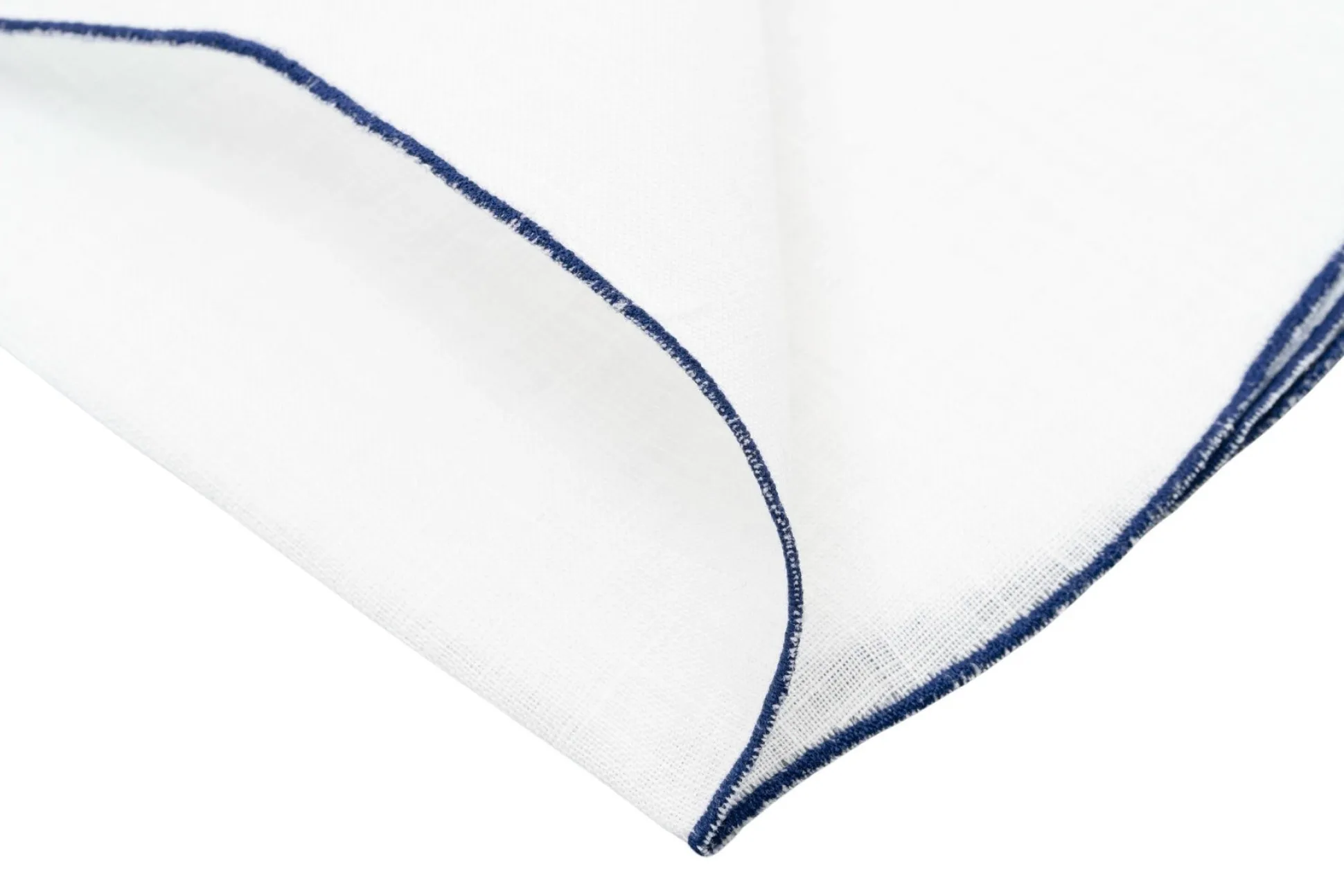 Navy Blue Wave Edge White Linen Pocket Square