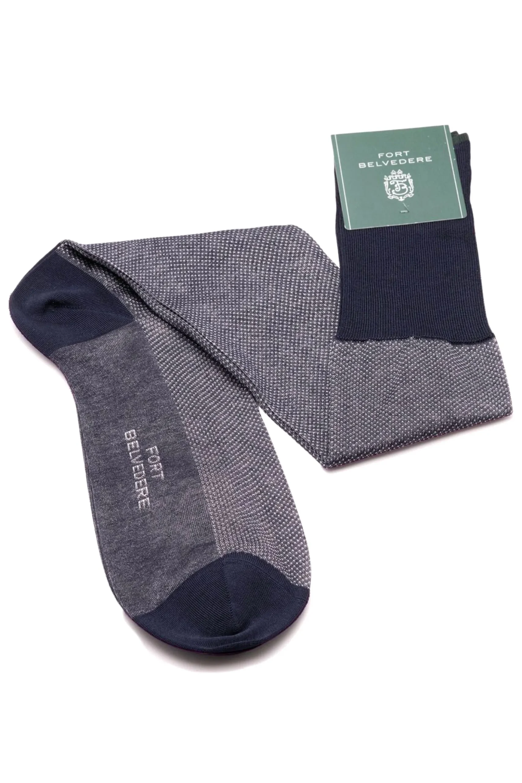 Navy Blue & White Two-Tone Solid Socks