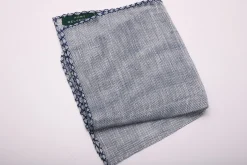 Navy Blue X-Stitch Edge Blue Linen Pocket Square