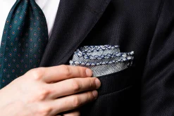 Navy Blue X-Stitch Edge Blue Linen Pocket Square