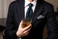 Navy Blue X-Stitch Edge Blue Linen Pocket Square