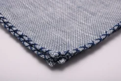 Navy Blue X-Stitch Edge Blue Linen Pocket Square