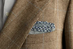Navy Blue X-Stitch Edge Blue Linen Pocket Square