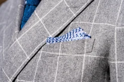Navy Blue X-Stitch Edge Pale Blue Linen Pocket Square