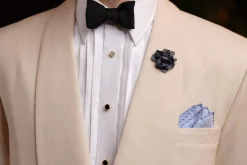 Navy Blue X-Stitch Edge Pale Blue Linen Pocket Square