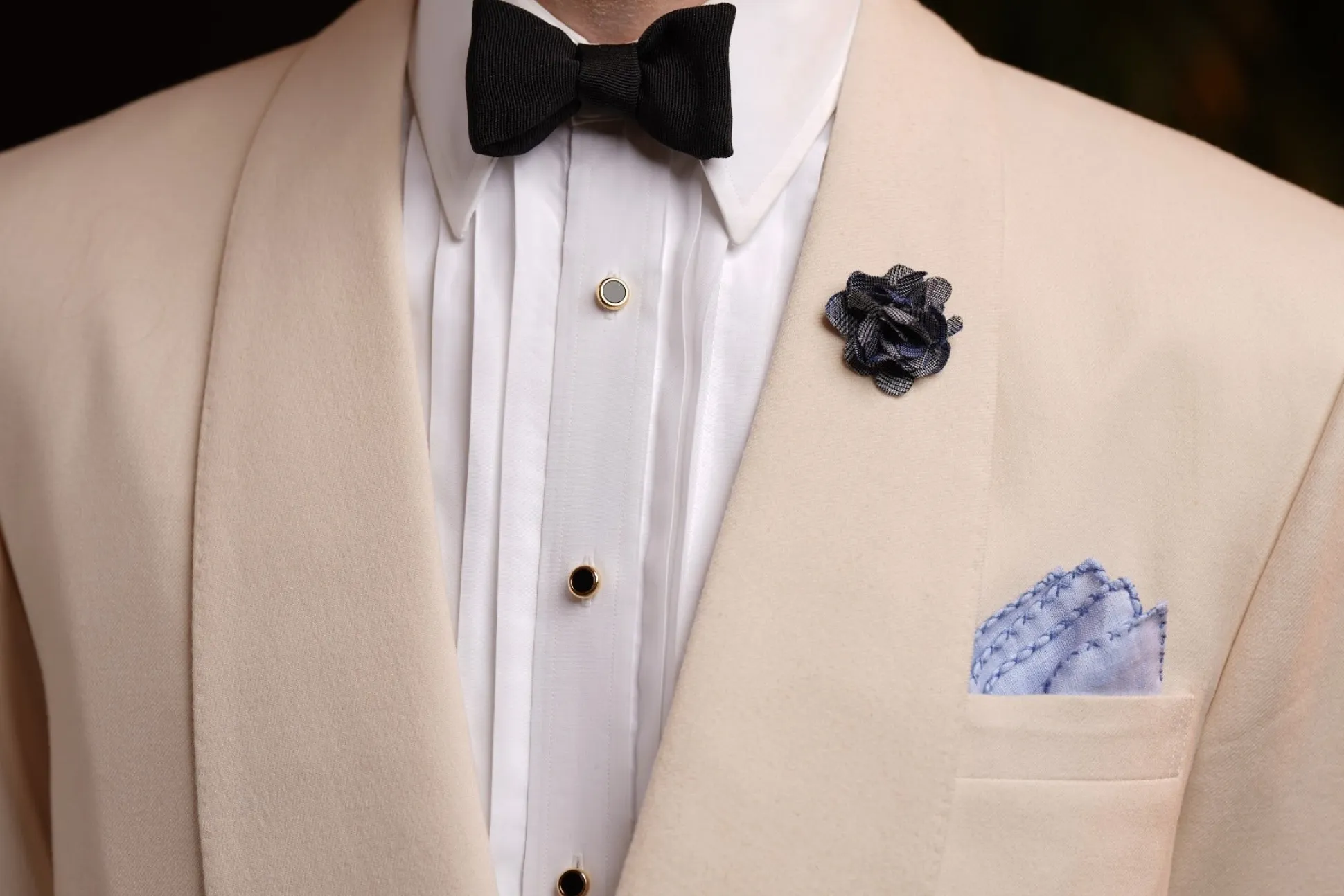 Navy Blue X-Stitch Edge Pale Blue Linen Pocket Square