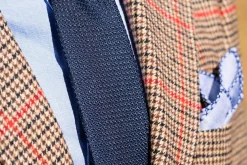 Navy Blue X-Stitch Edge Pale Blue Linen Pocket Square