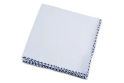 Navy Blue X-Stitch Edge White Linen Pocket Square