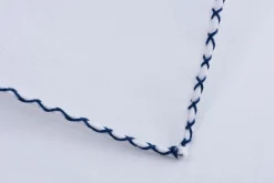 Navy Blue X-Stitch Edge White Linen Pocket Square