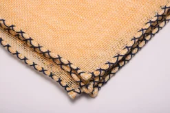 Navy Blue X-Stitch Edge Yellow Linen Pocket Square