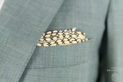 Navy Blue X-Stitch Edge Yellow Linen Pocket Square