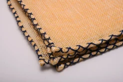 Navy Blue X-Stitch Edge Yellow Linen Pocket Square