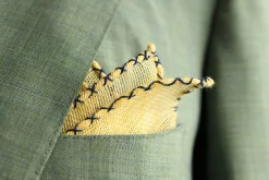 Navy Blue X-Stitch Edge Yellow Linen Pocket Square