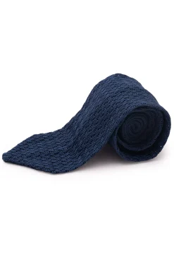 Navy Blue Zigzag Silk Knit Tie