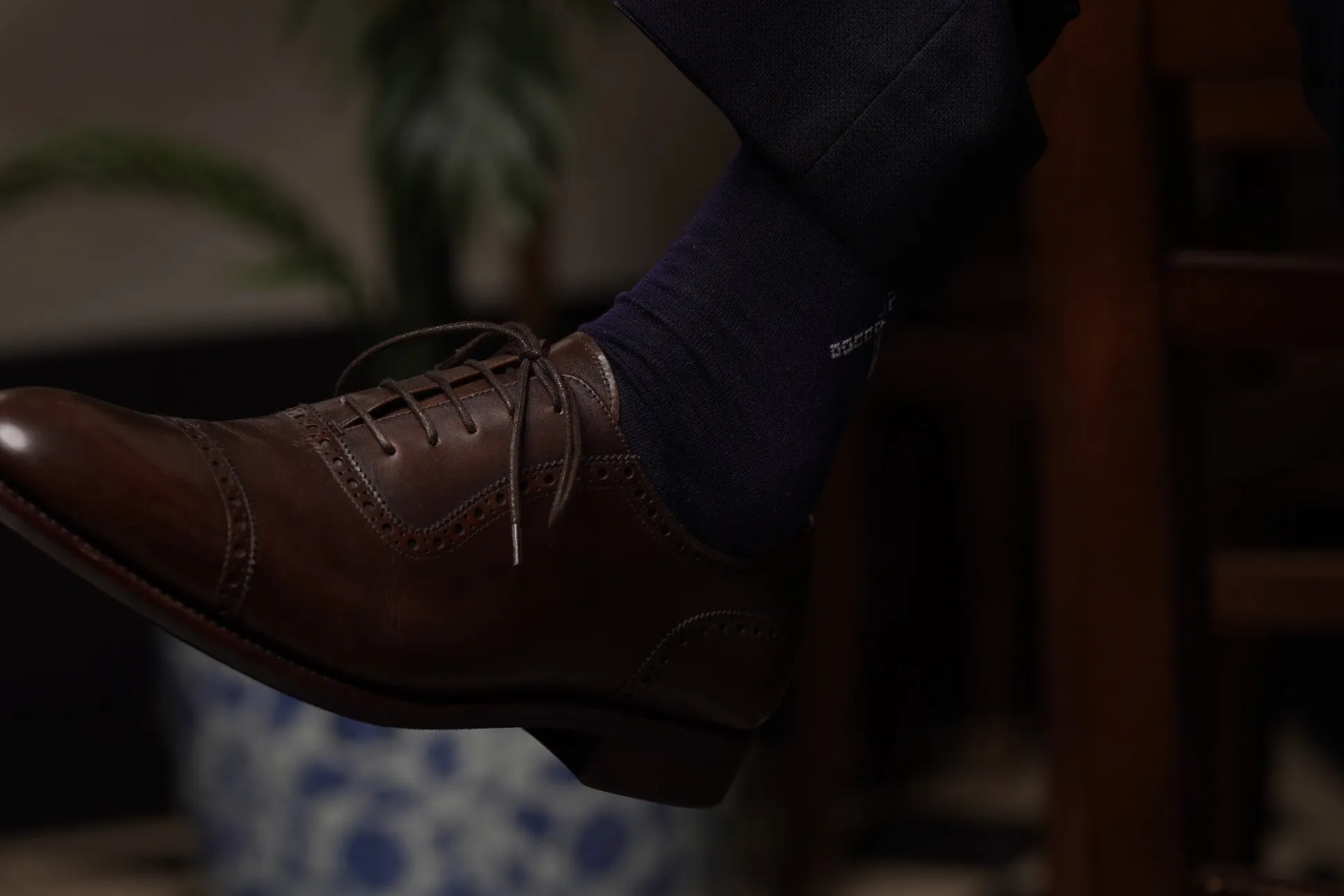Navy Cotton Socks with Blue & White Clocks