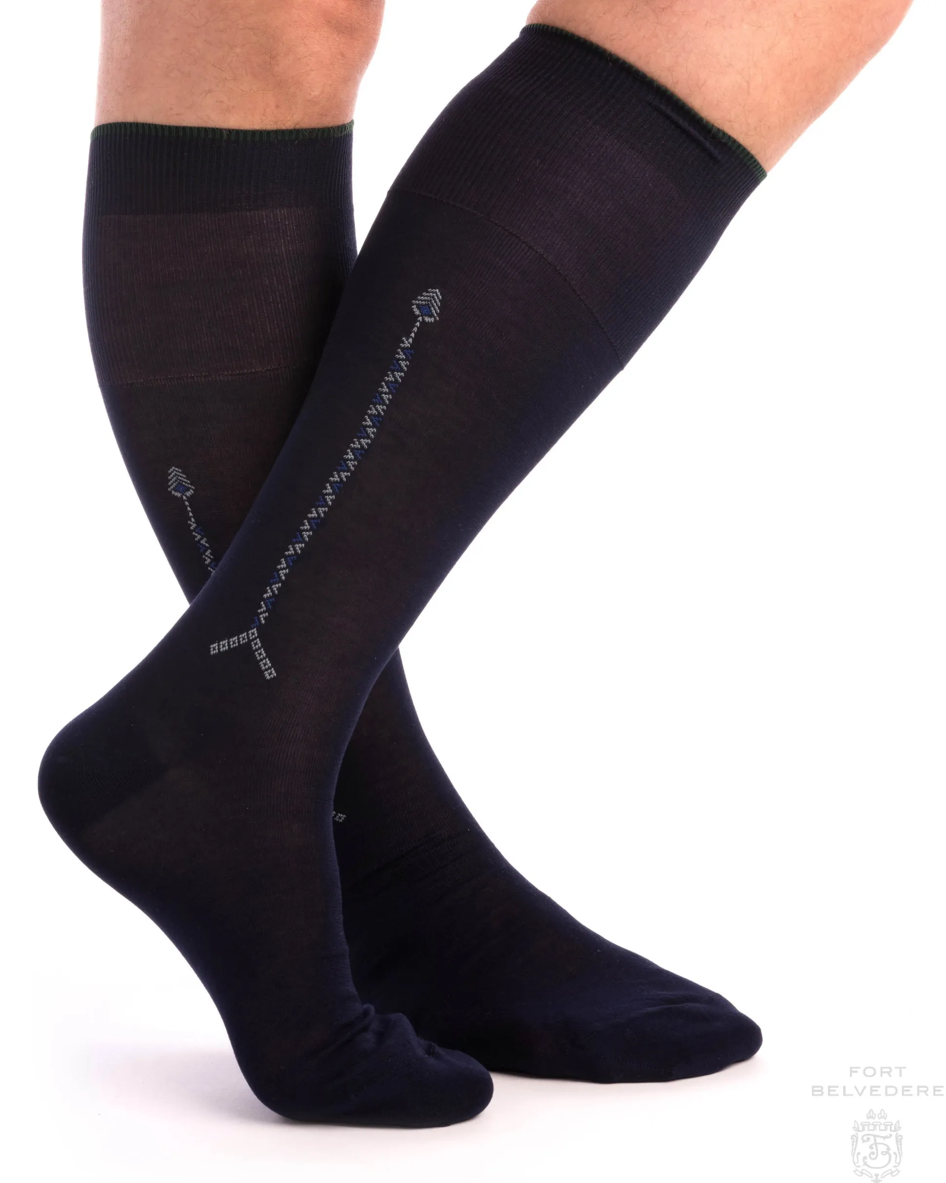 Navy Cotton Socks with Blue & White Clocks