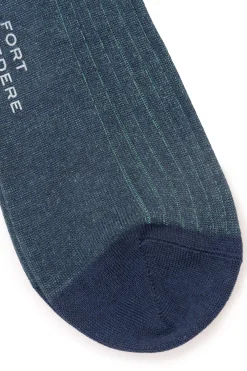 Navy & Green Shadow Stripe Midweight Cotton Socks
