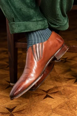 Navy & Green Shadow Stripe Midweight Cotton Socks