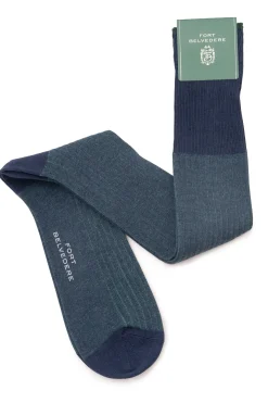 Navy & Green Shadow Stripe Midweight Cotton Socks