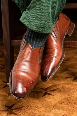 Navy & Green Shadow Stripe Midweight Cotton Socks