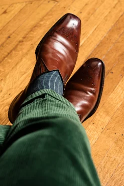 Navy & Green Shadow Stripe Midweight Cotton Socks