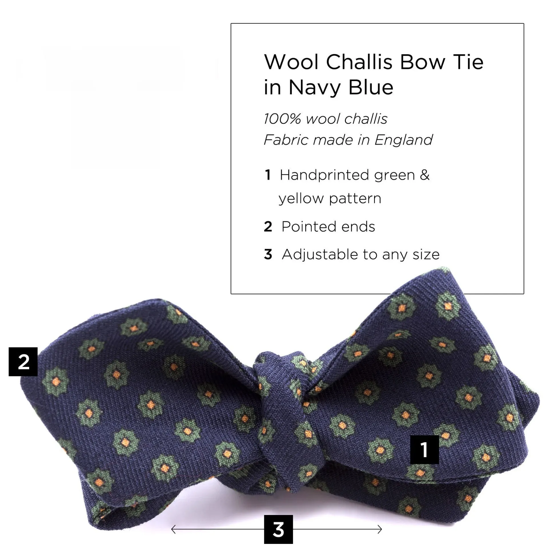 Navy Neats Wool Challis Bow Tie
