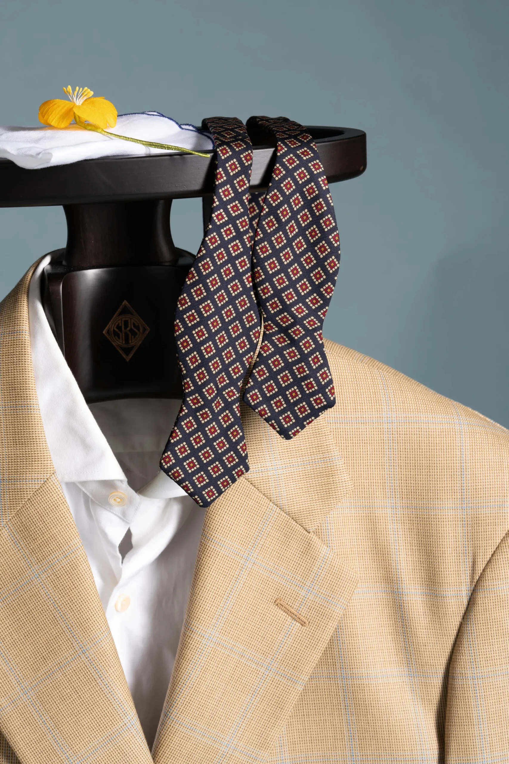 Navy & Red Diamond Madder Silk Bow Tie