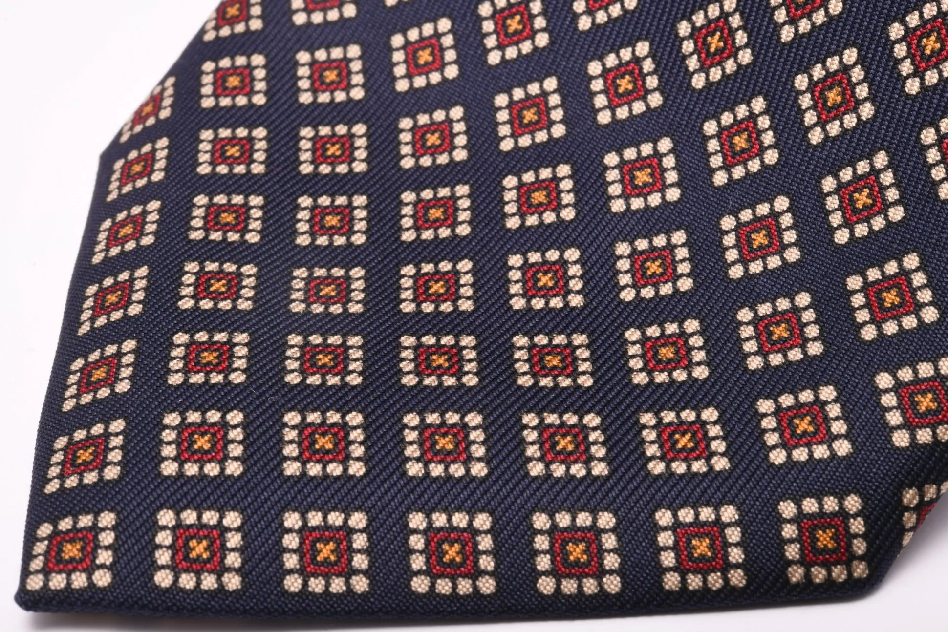 Navy & Red Diamond Madder Silk Tie