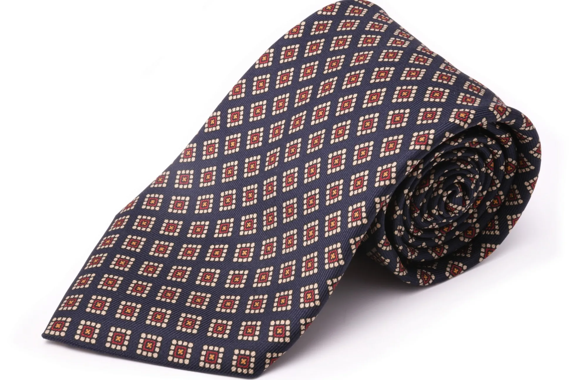 Navy & Red Diamond Madder Silk Tie