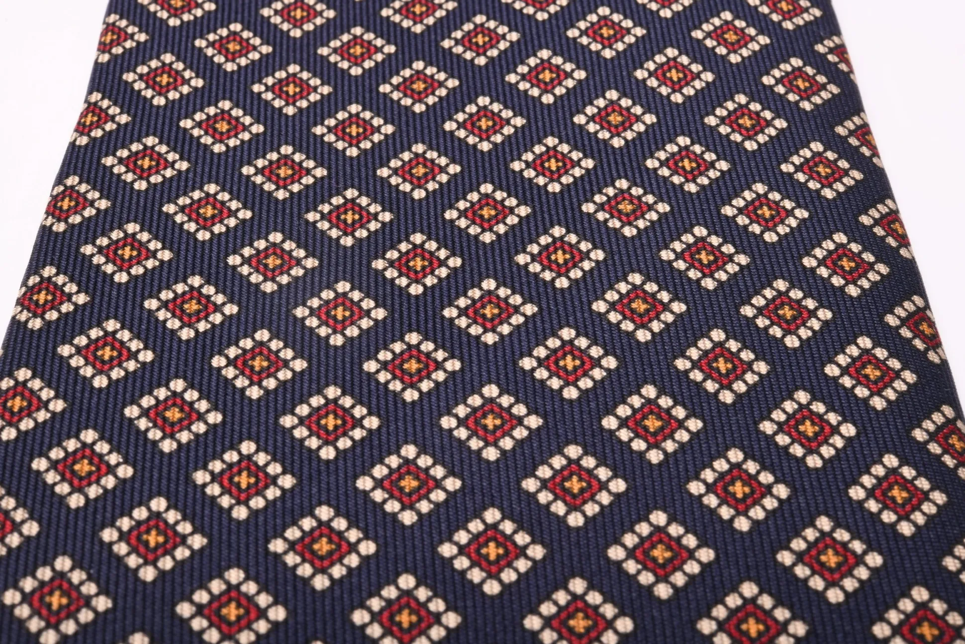 Navy & Red Diamond Madder Silk Tie