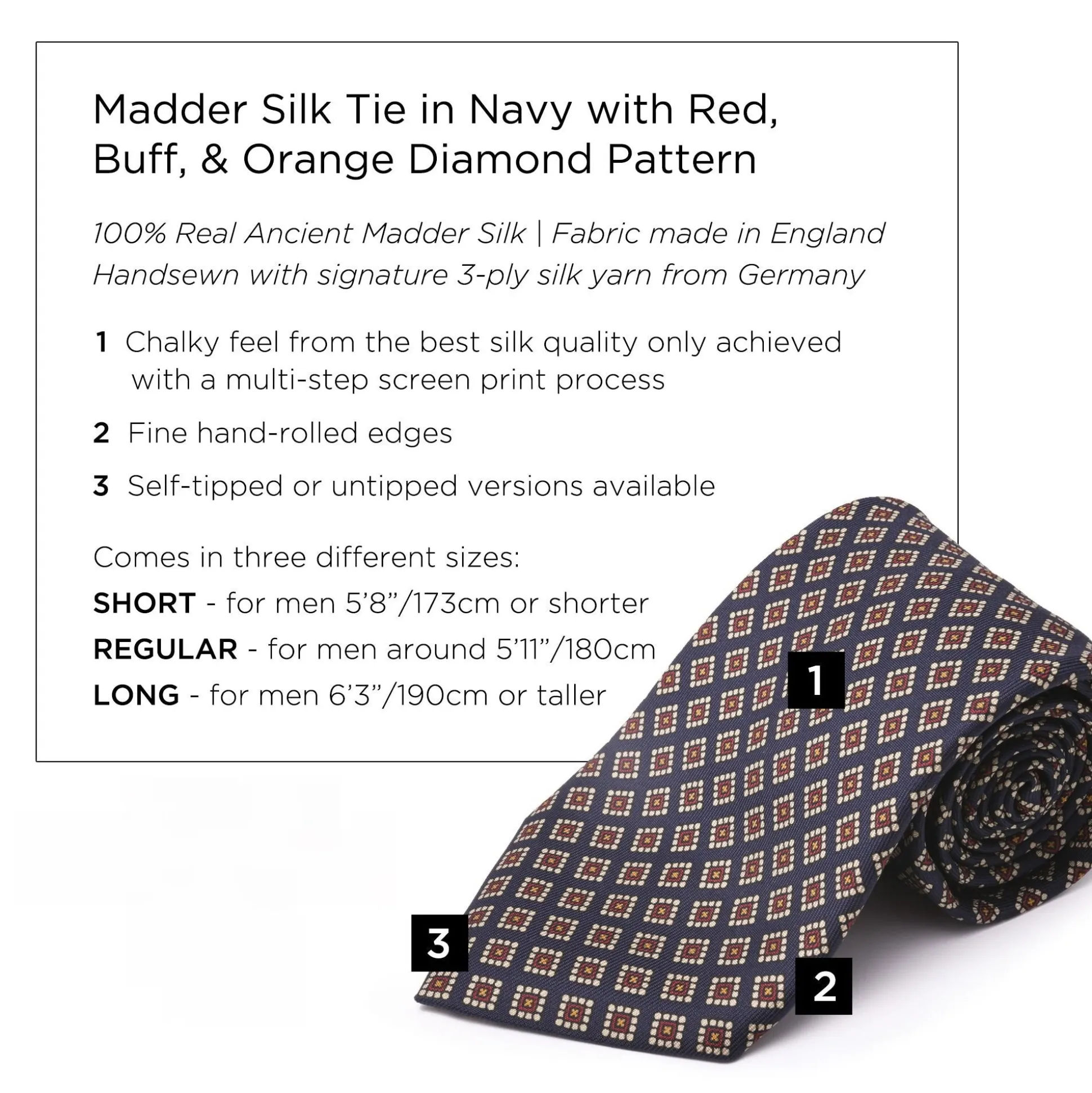 Navy & Red Diamond Madder Silk Tie