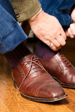 Navy & Red Shadow Stripe Midweight Cotton Socks