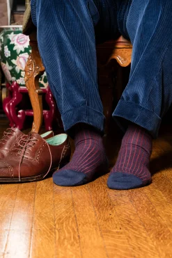 Navy & Red Shadow Stripe Midweight Cotton Socks