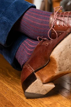 Navy & Red Shadow Stripe Midweight Cotton Socks