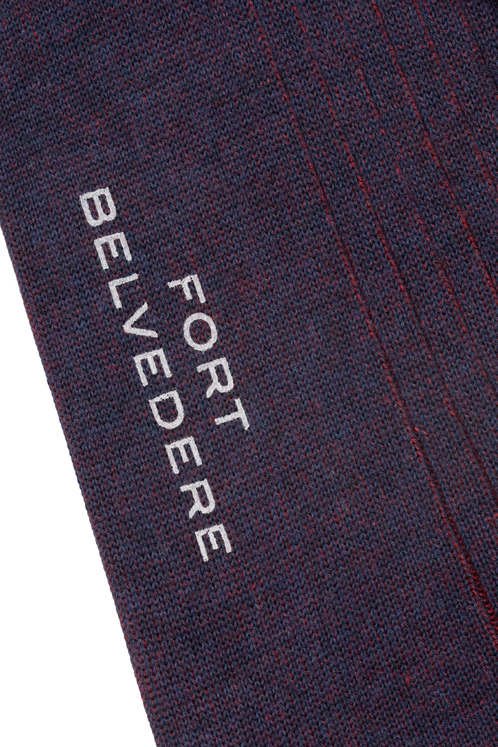 Navy & Red Shadow Stripe Midweight Cotton Socks