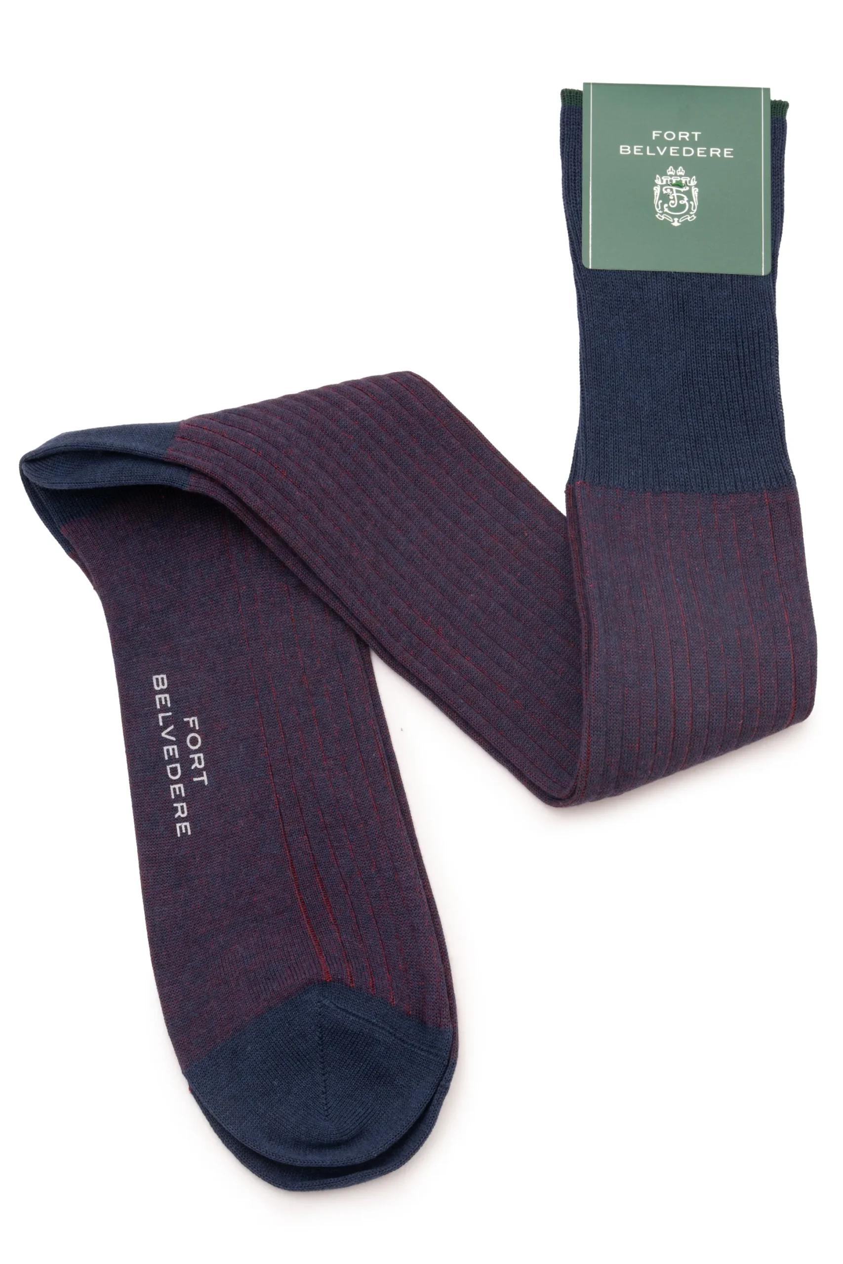 Navy & Red Shadow Stripe Midweight Cotton Socks
