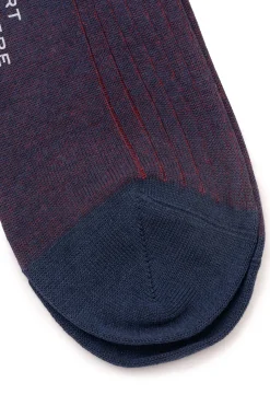Navy & Red Shadow Stripe Midweight Cotton Socks