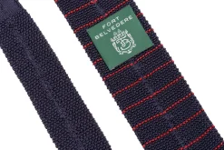 Navy & Red Striped Silk Knit Tie