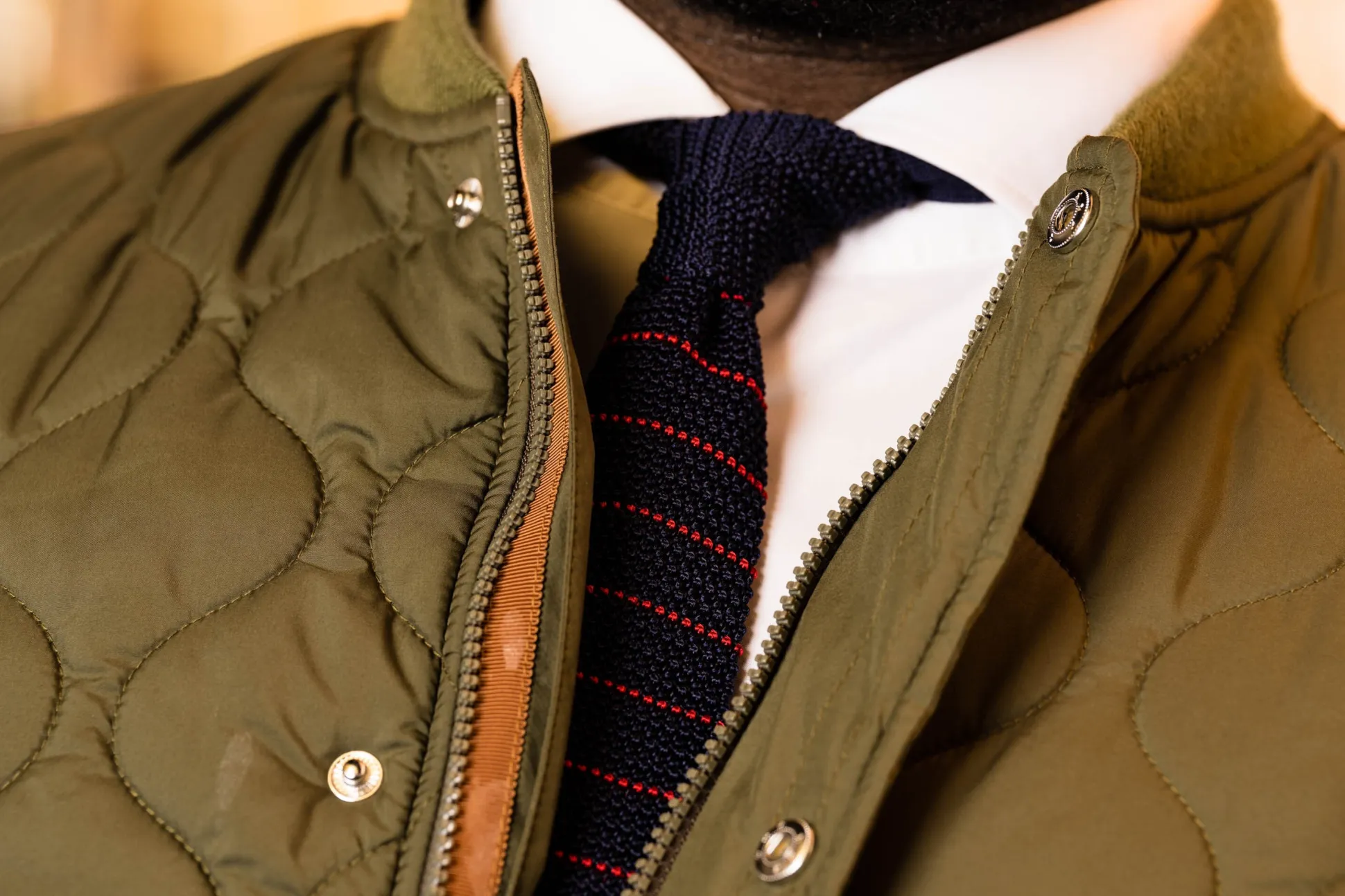 Navy & Red Striped Silk Knit Tie