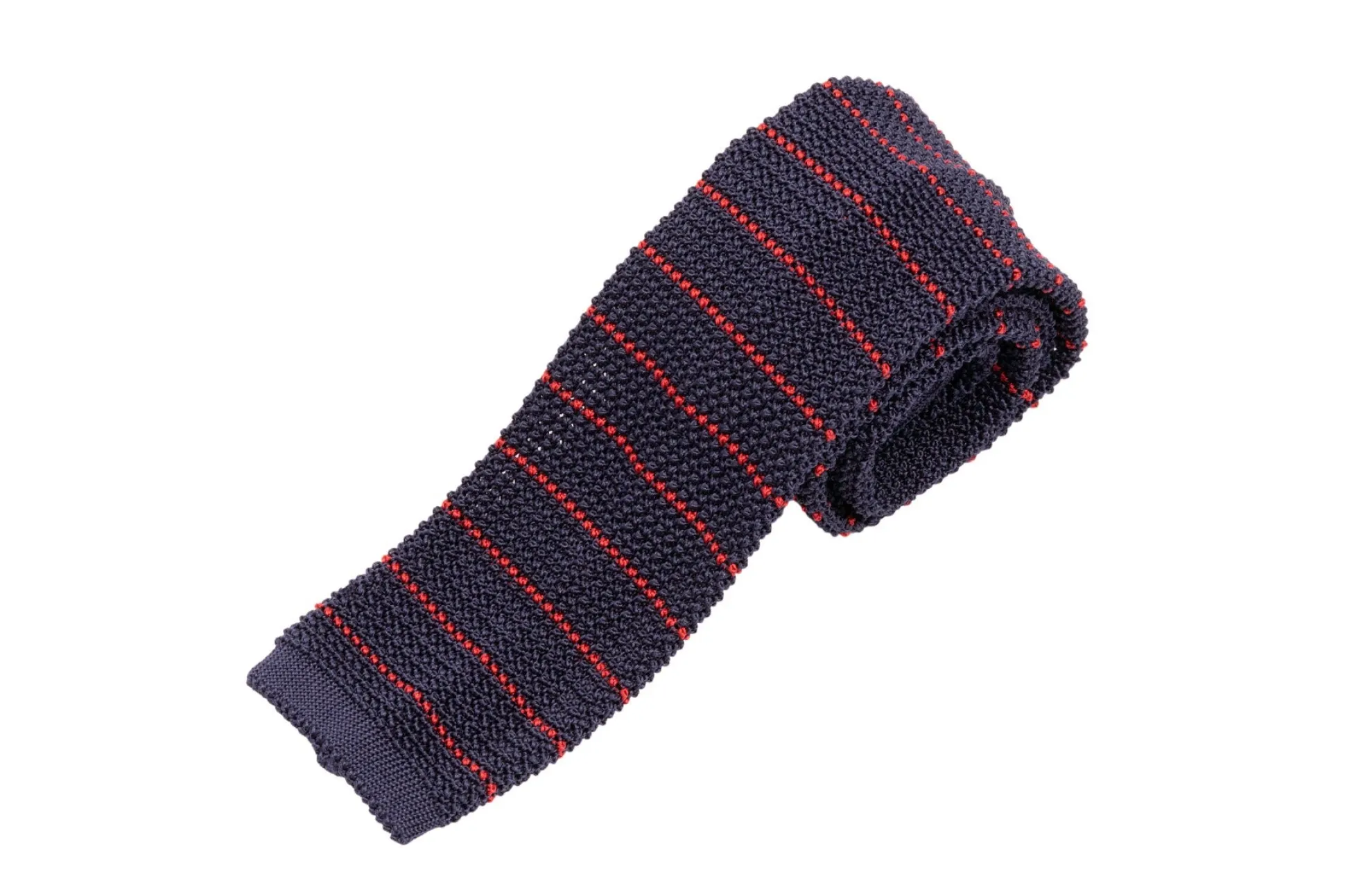 Navy & Red Striped Silk Knit Tie
