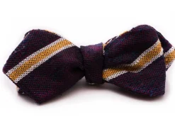 Navy, Red & Yellow Striped Shantung Silk Bow Tie