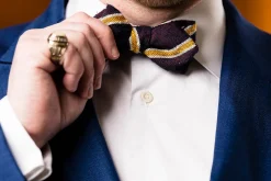 Navy, Red & Yellow Striped Shantung Silk Bow Tie